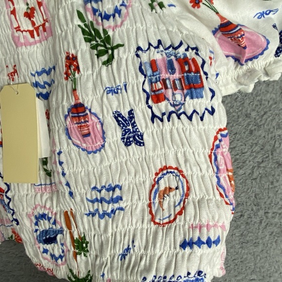 Monteau LA Smocked Crop Top Size XL White Short Sleeve Beach Casual Boho Cottage - Picture 7 of 10